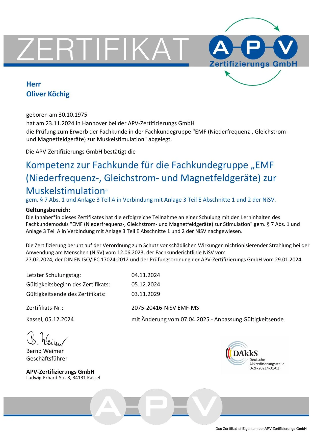 NiSV-Zertifikat – Oliver Köchig
